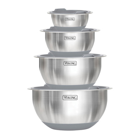 Viking 8-Piece Stainless Steel Mixing Bowl Set with Lids, Red