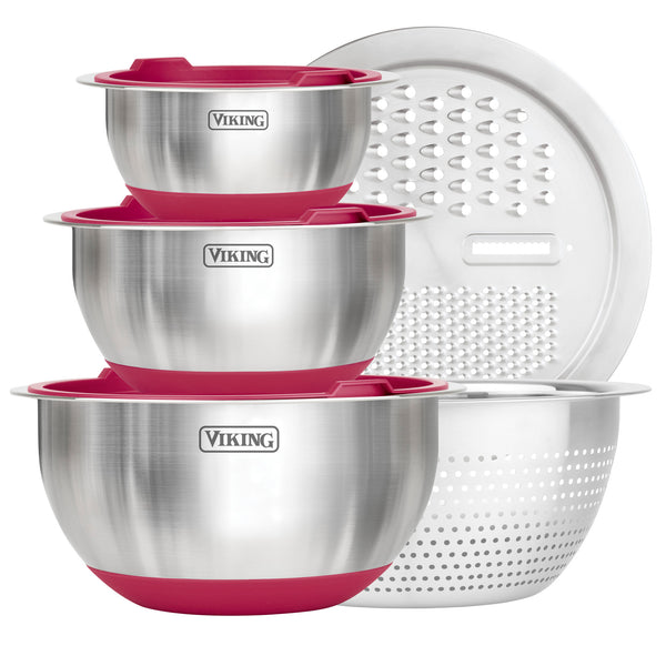 Viking 10-Piece Stainless Steel Mixing Bowl Set with Lids, Red – Viking  Culinary Products