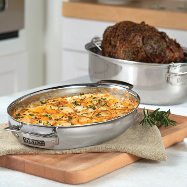 3-in-1 Oval Stainless Steel Roasting Pan and Stock Pot