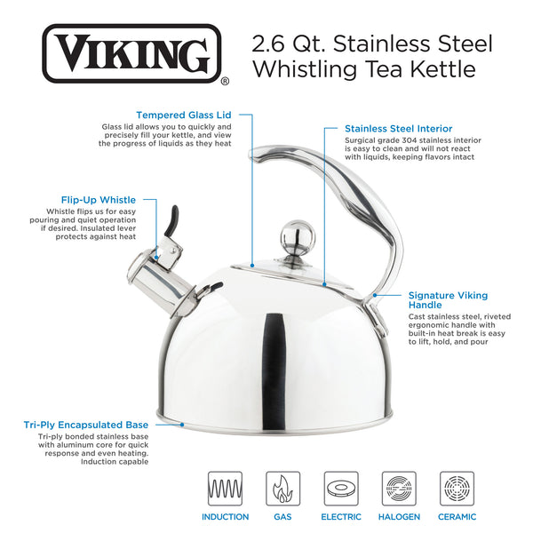 New VIKING 2.6 Qt Stainless Steel Whistlingtea Kettle New & Boxed