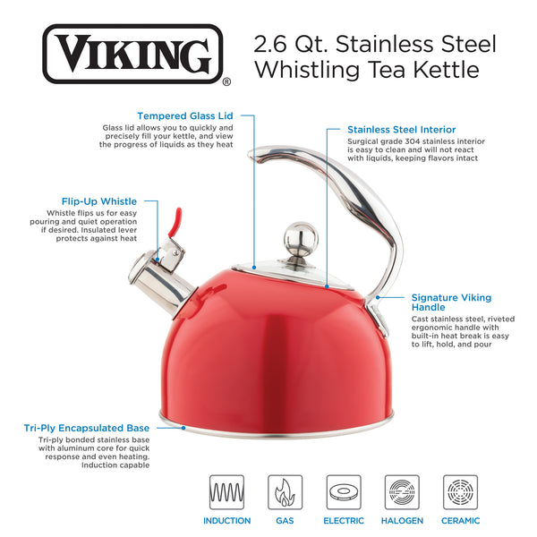 Viking 400189339RC 2.6-Quart Red Stainless Steel Tea Kettle