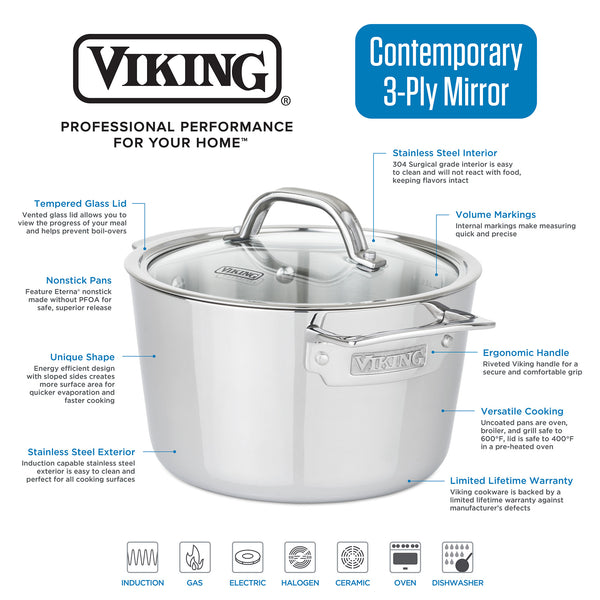 Vigor SS3 Series 8 Qt. Tri-Ply Stainless Steel Stock Pot with Cover