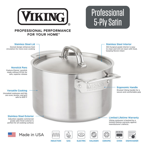 Viking Professional 5-Ply Satin Finish Stainless Steel, 10 Piece Cookware  Set
