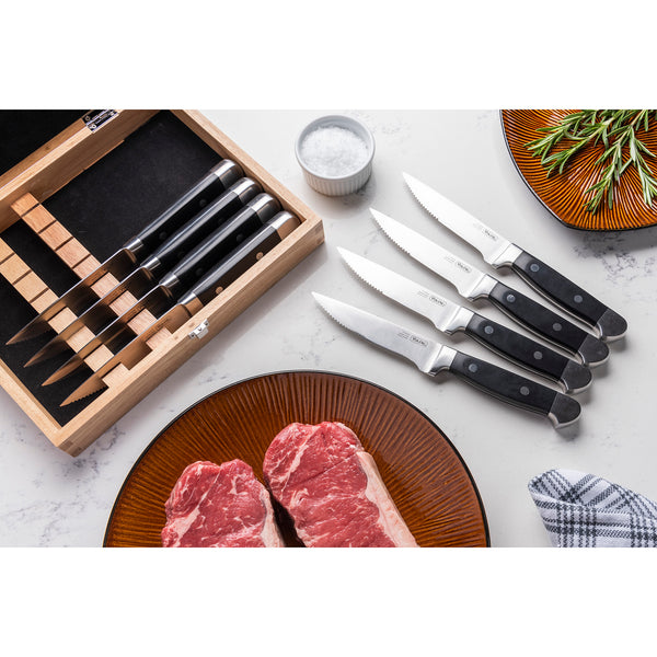 Knives Set with Box for Kitchen Wooden Boxed Steak Knife Set of 6pcs HOABLORN Serrated Steak Knife Set German Stainless Steel Steak Knife Set for
