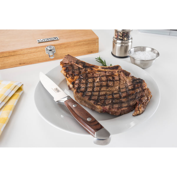  Viking Culinary German Stainless Steel Pakkawood Steak Knife Set,  6 Piece, Includes Wooden Gift Box, Handwash Only, Water & Stain Resistant  Handles, Black: Home & Kitchen