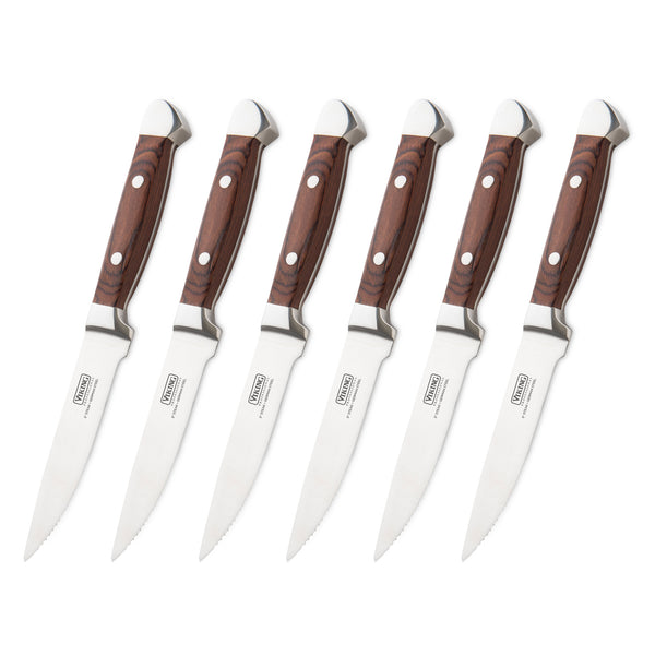 Steak Knife Set in Gift Box 6 Full-Tang High Carbon Stainless Steel  Non-Serrated Knives Classic Olivewood Style Ergonomic Pakkawood Handles  Luxury