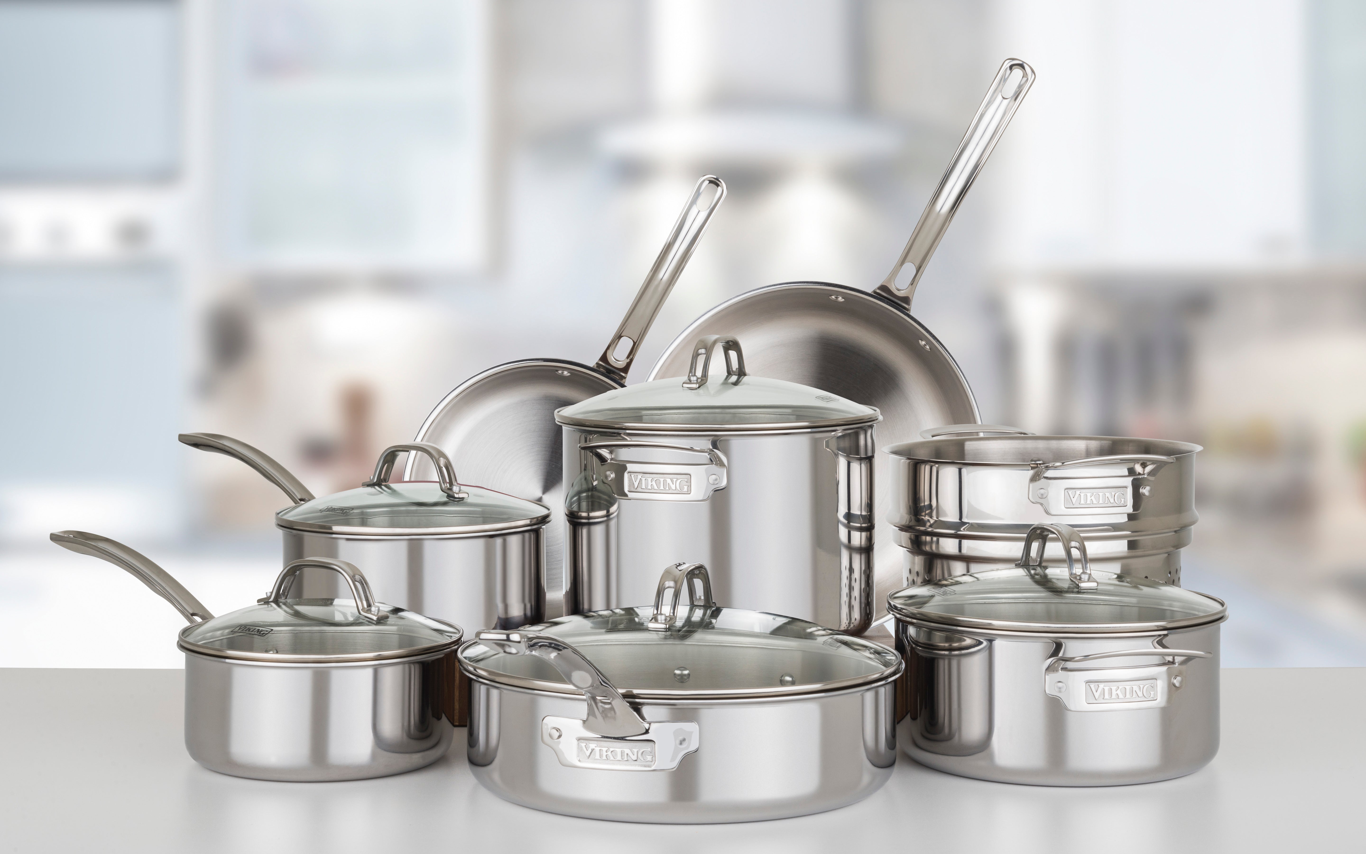 Viking 3-Ply Stainless Steel 13-Piece Cookware Set with Glass Lids