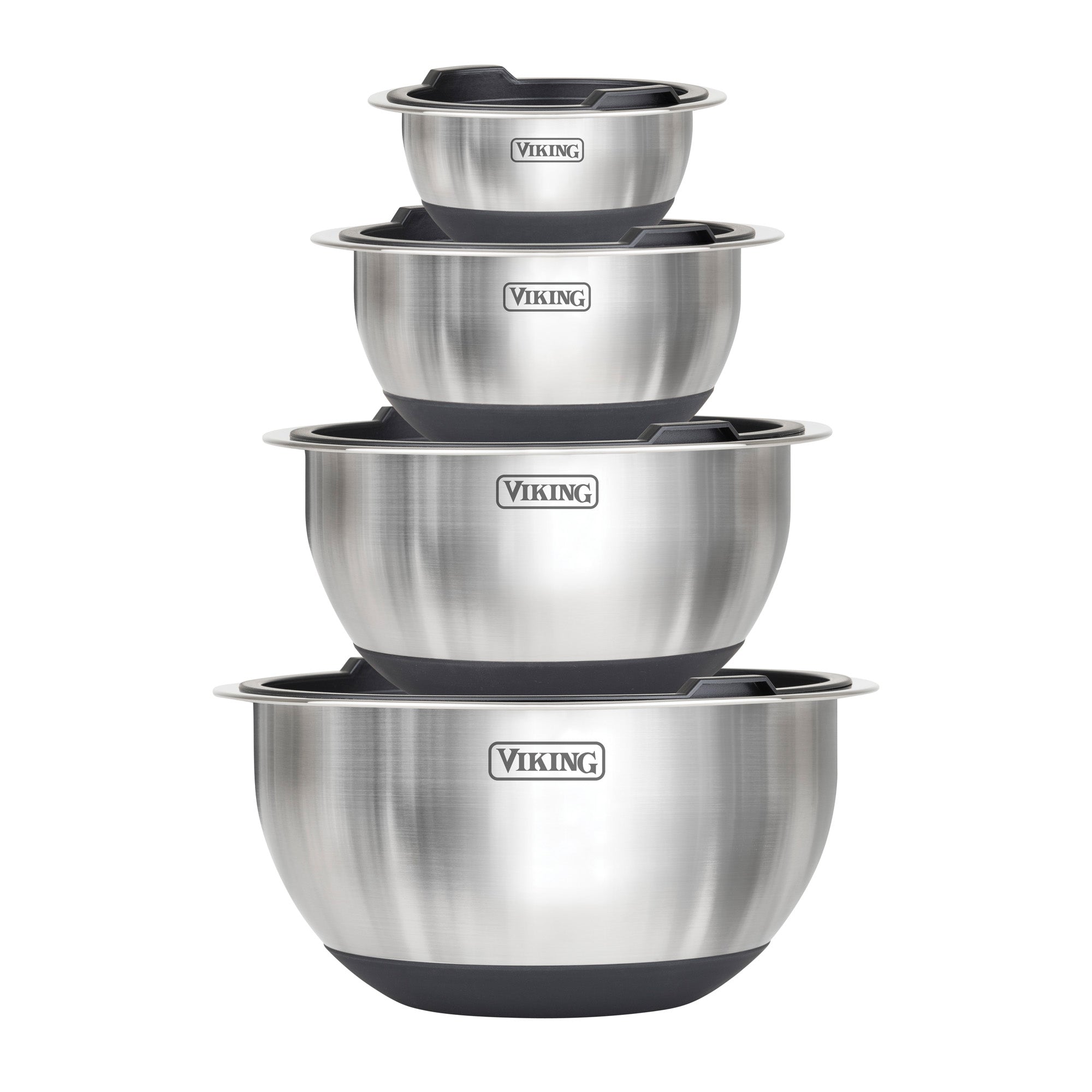 Viking 8-Piece Stainless Steel Mixing Bowl Set with Lids, Black