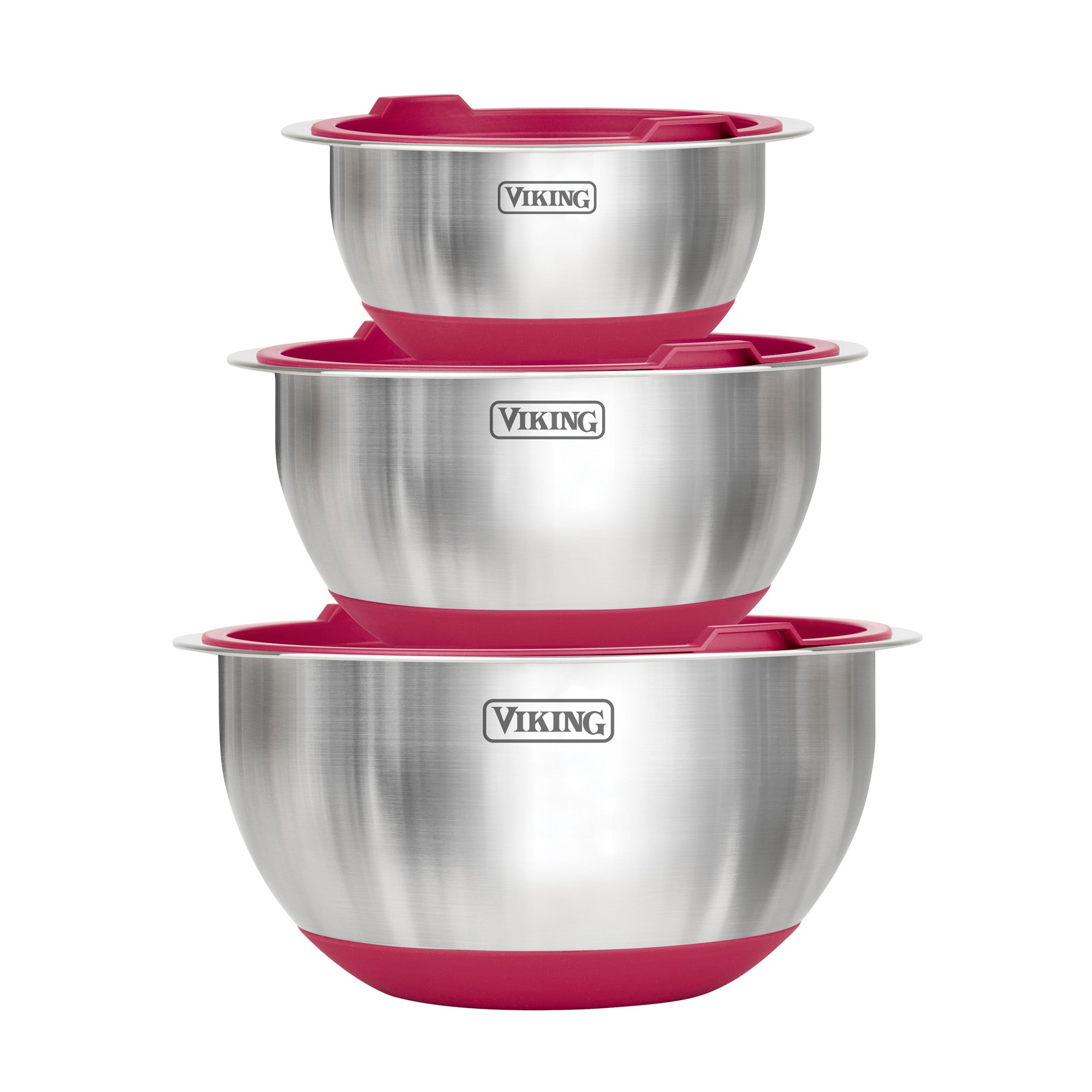 Viking 8-Piece Stainless Steel Mixing Bowl Prep Set with Strainer and Cutting Lid, Red