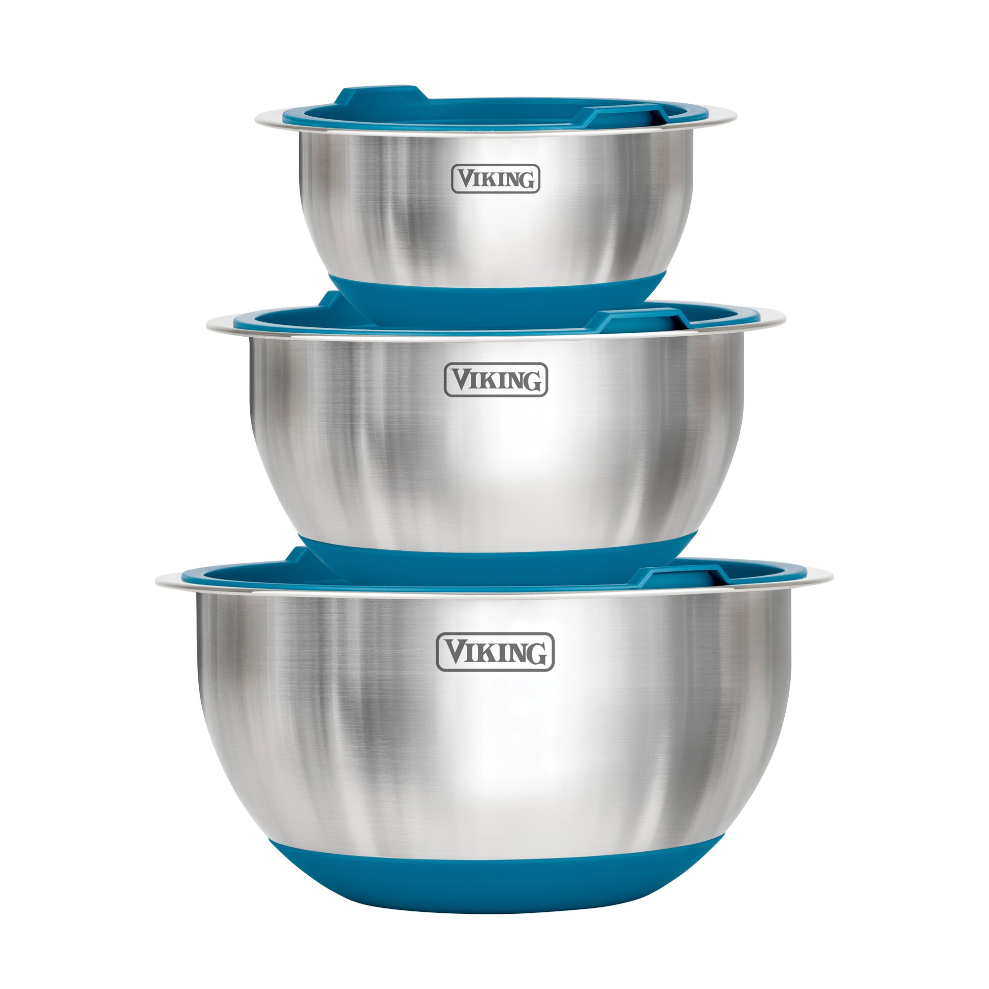 Viking 8-Piece Stainless Steel Mixing Bowl Prep Set with Strainer and Cutting Lid, Teal