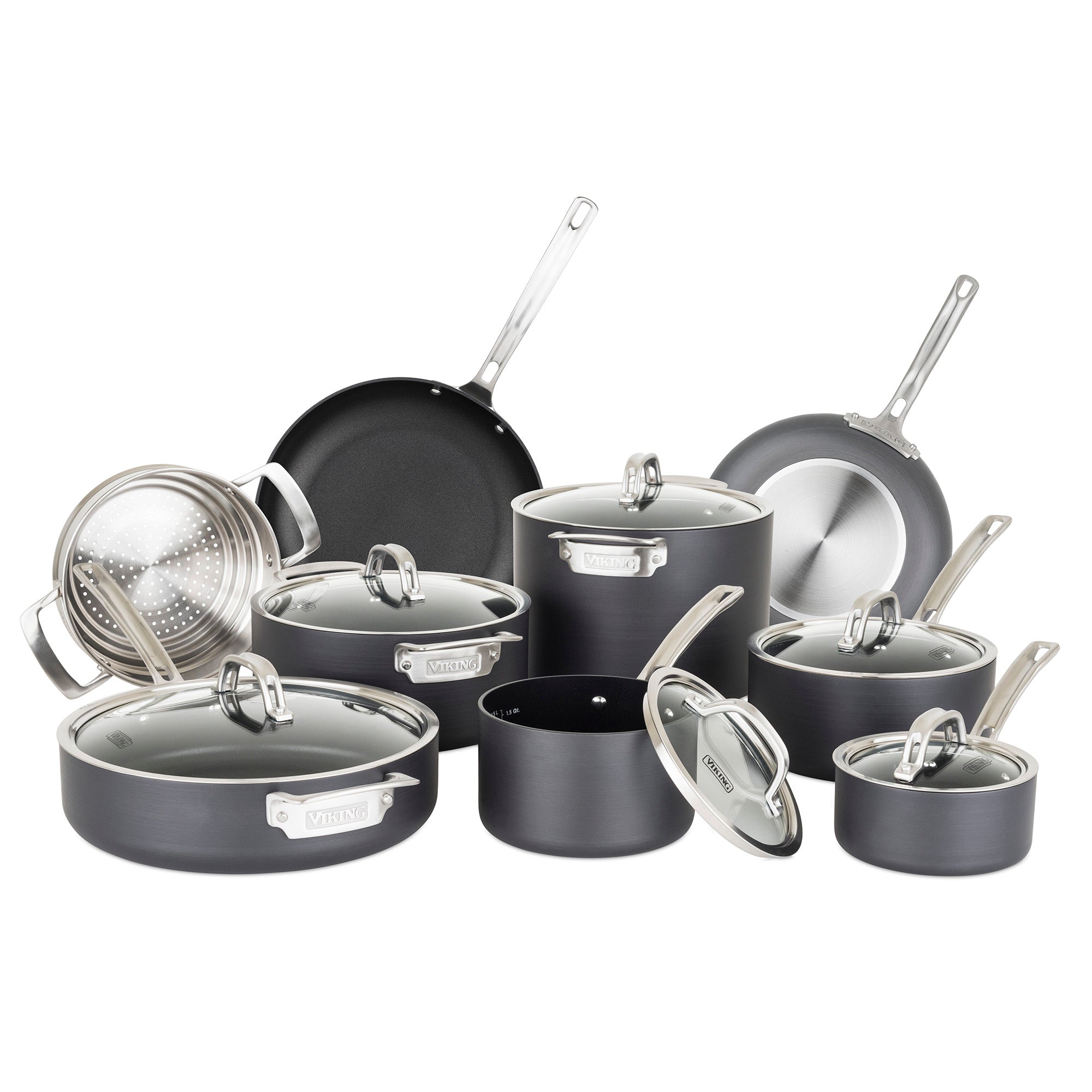 Viking Hard Anodized Nonstick 15-Piece Cookware Set with Glass Lids