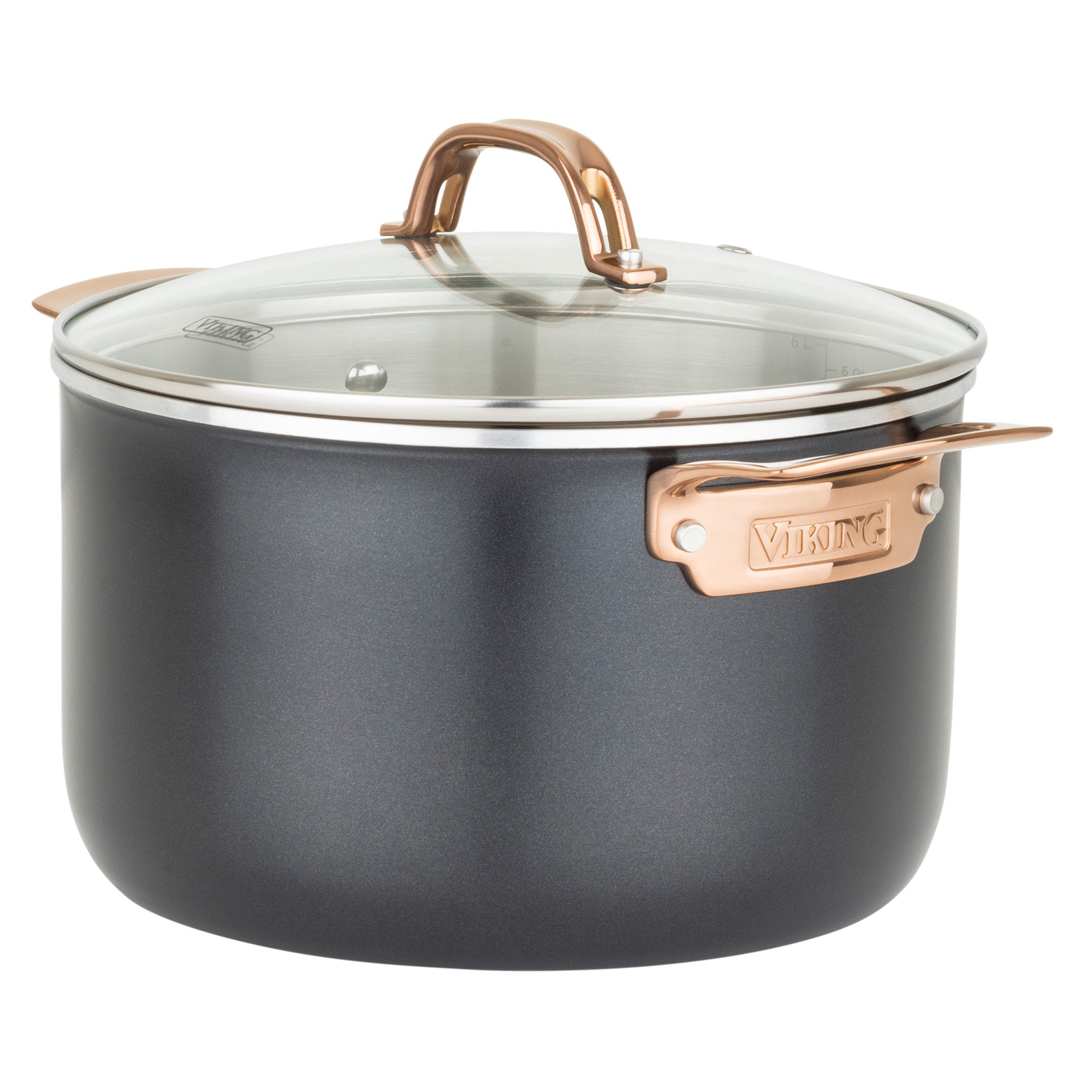 Viking 3-Ply Black and Copper 7 Quart Stock Pot with Glass Lid