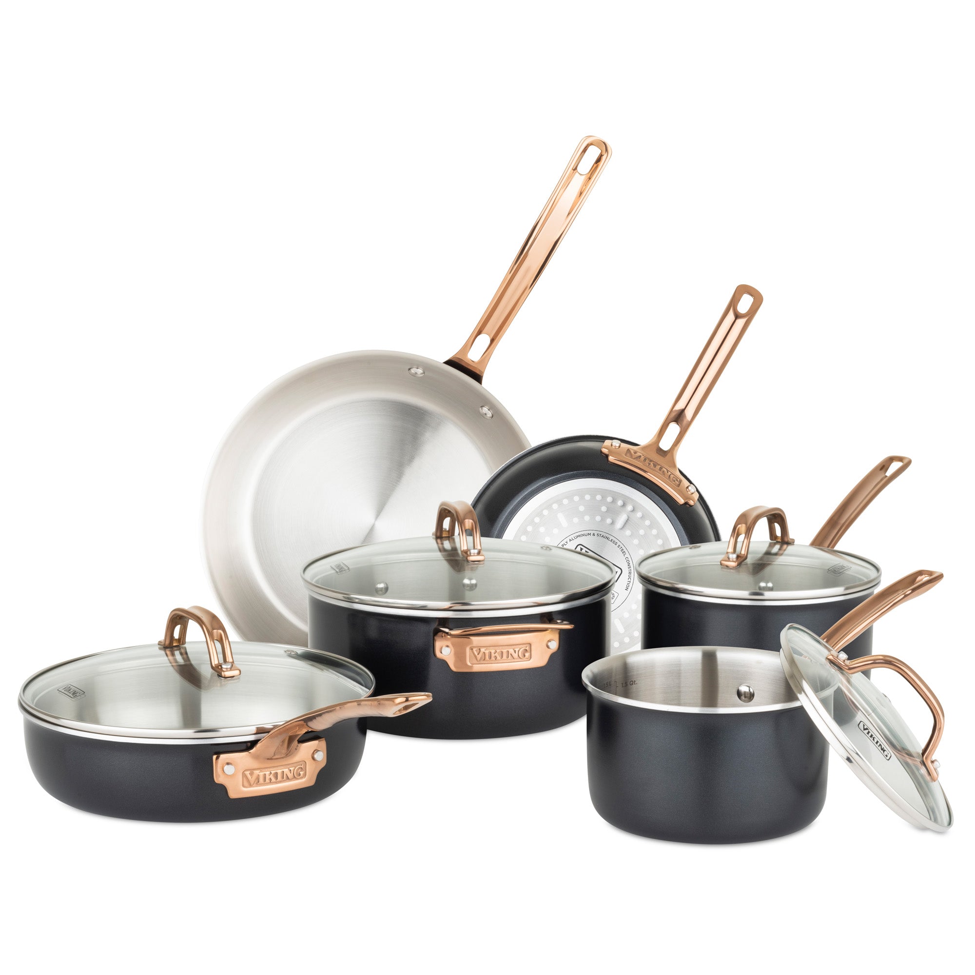 Viking Culinary 5-Ply Hard Stainless Cookware Set, 10 Piece, Hard Anodized  Exterior, Dishwasher, Oven Safe, Works on All Cooktops including