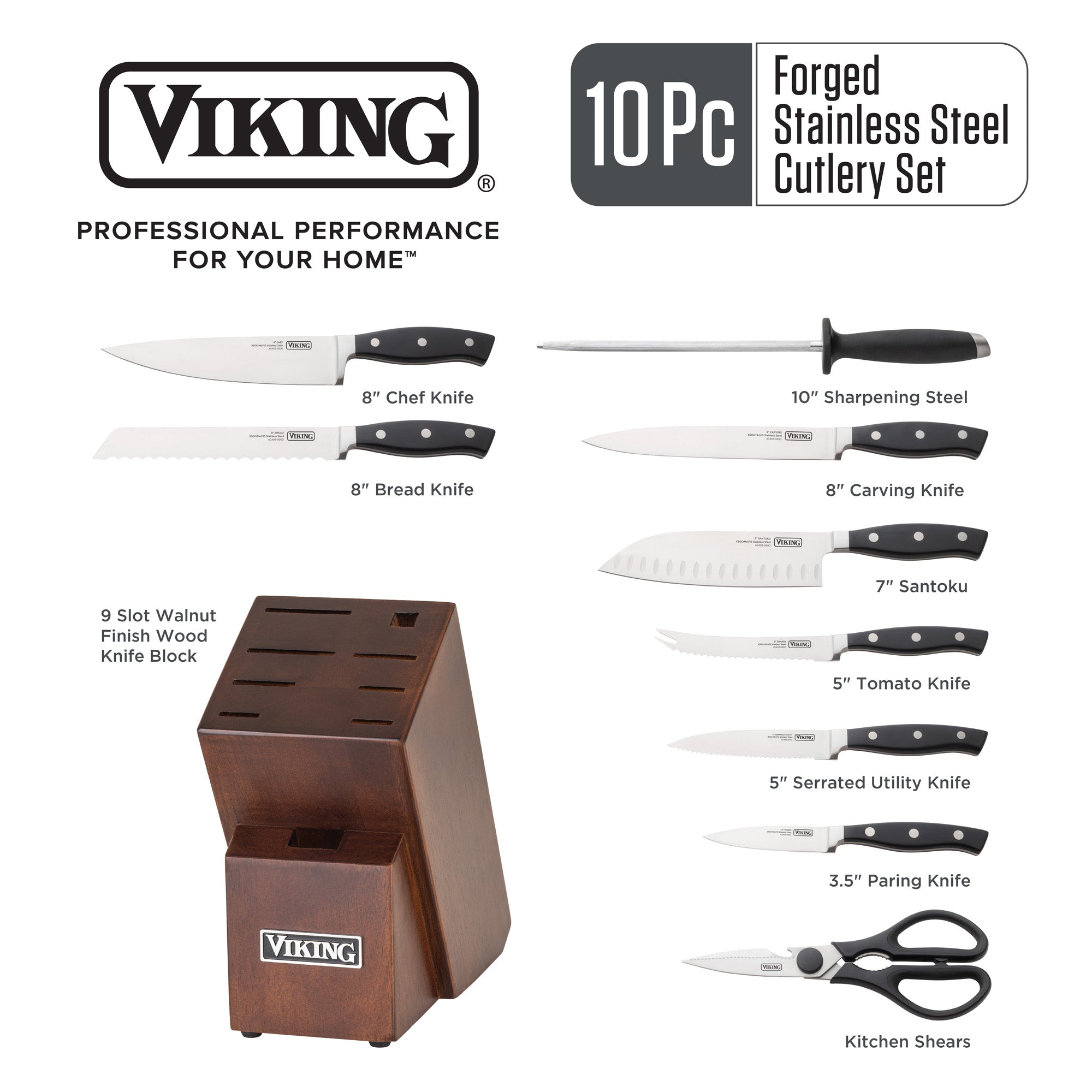 Viking 10-Piece True Forged Cutlery Set with Block