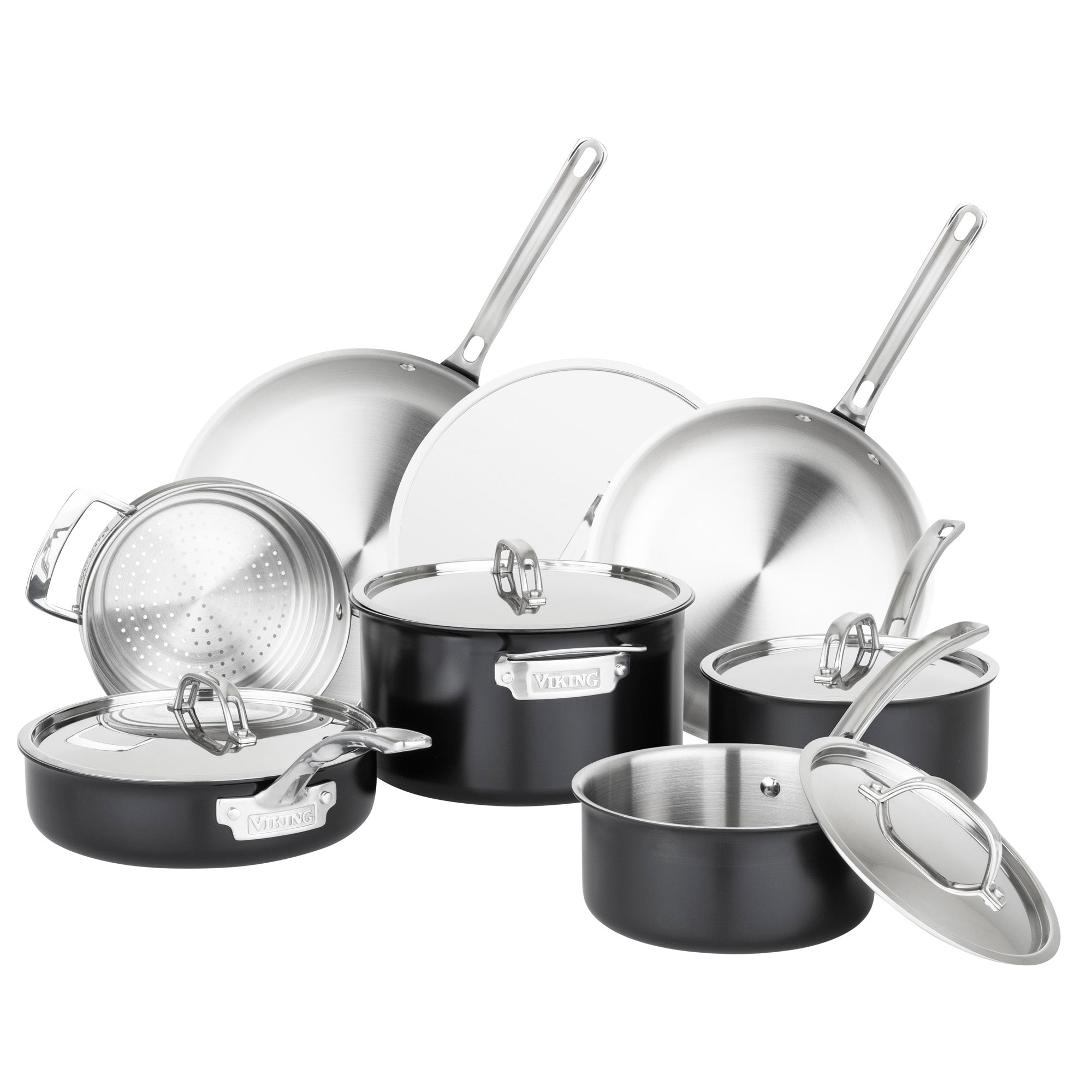 Viking 12pc 3-Ply Cast Black Exterior Stainless Steel Cookware Set