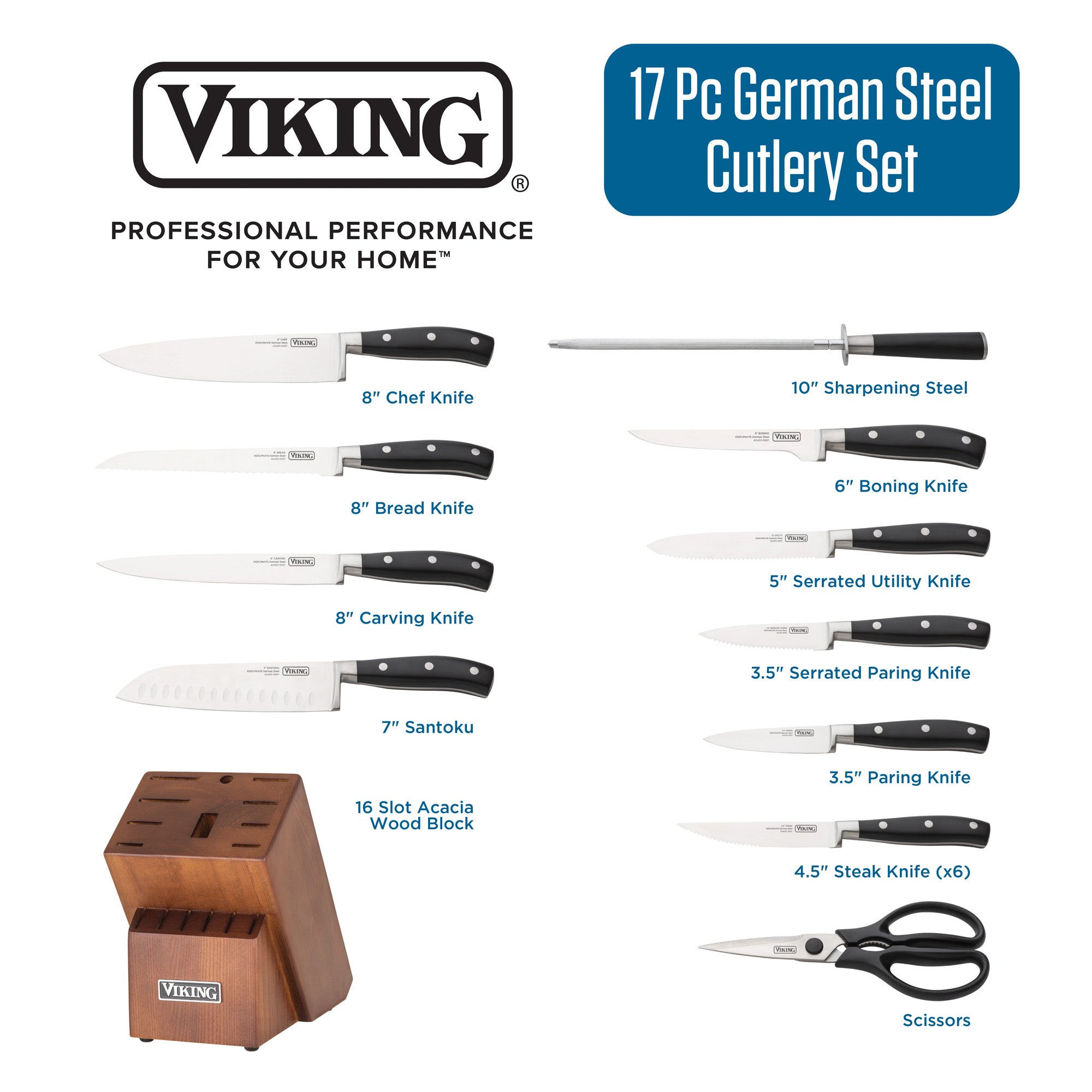 Viking 40083-9907 Professional 7 Piece Cutlery Knife Set