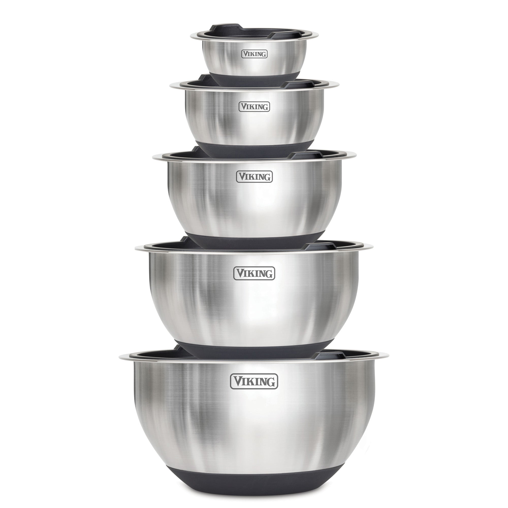 Viking 10-Piece Stainless Steel Mixing Bowl Set with Lids, Black