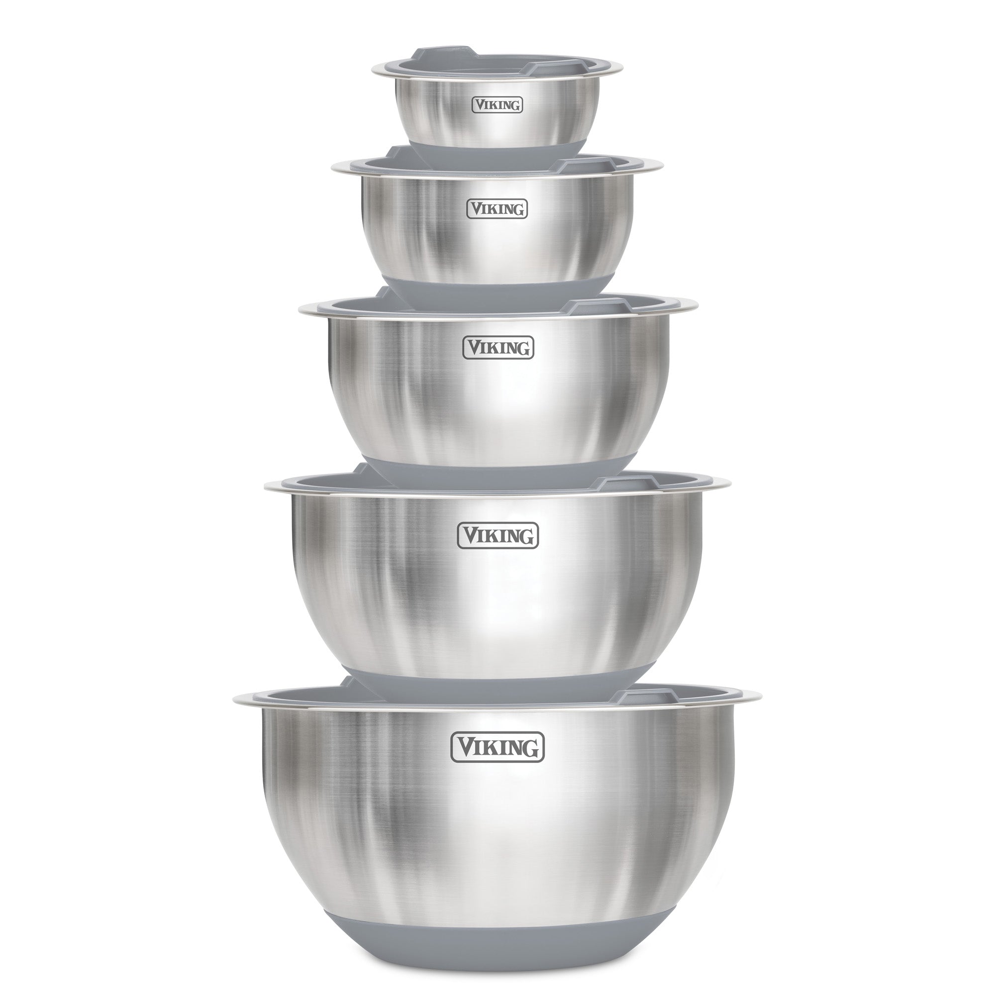 Viking 10-Piece Stainless Steel Mixing Bowl Set with Lids, Gray