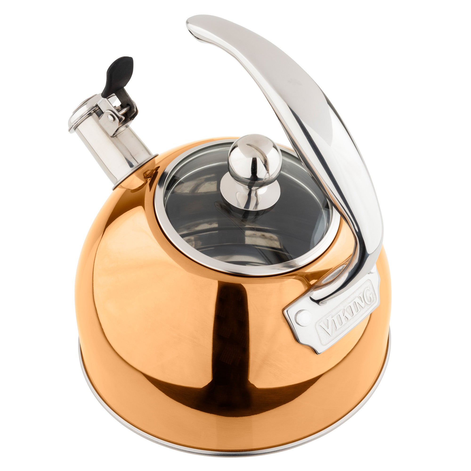 Viking 2.6-Quart Rose Gold Stainless Steel Whistling Kettle with 3 