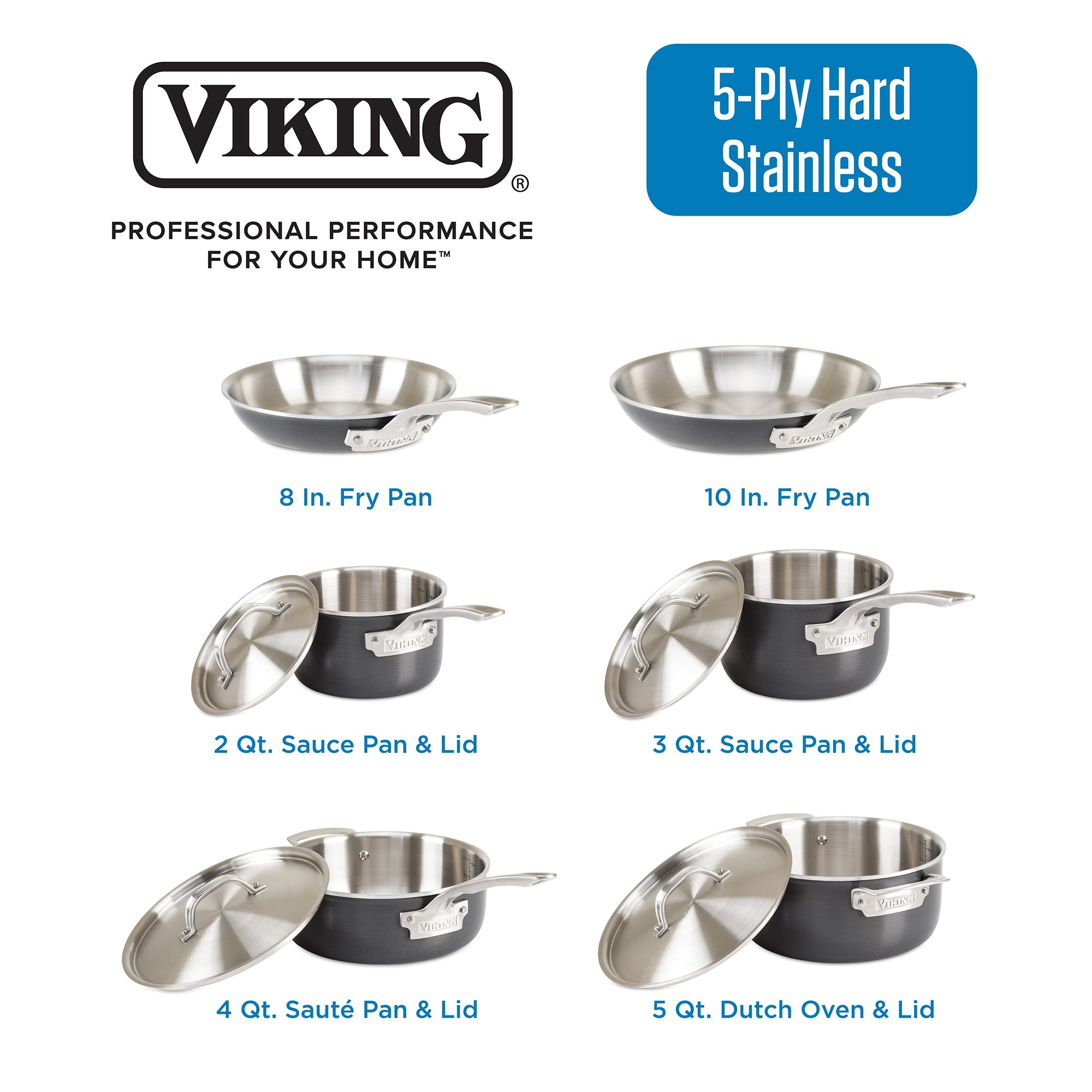 Viking 5-Ply 10-Piece Hard Anodized Stainless Steel Cookware Set with Stainless Lids