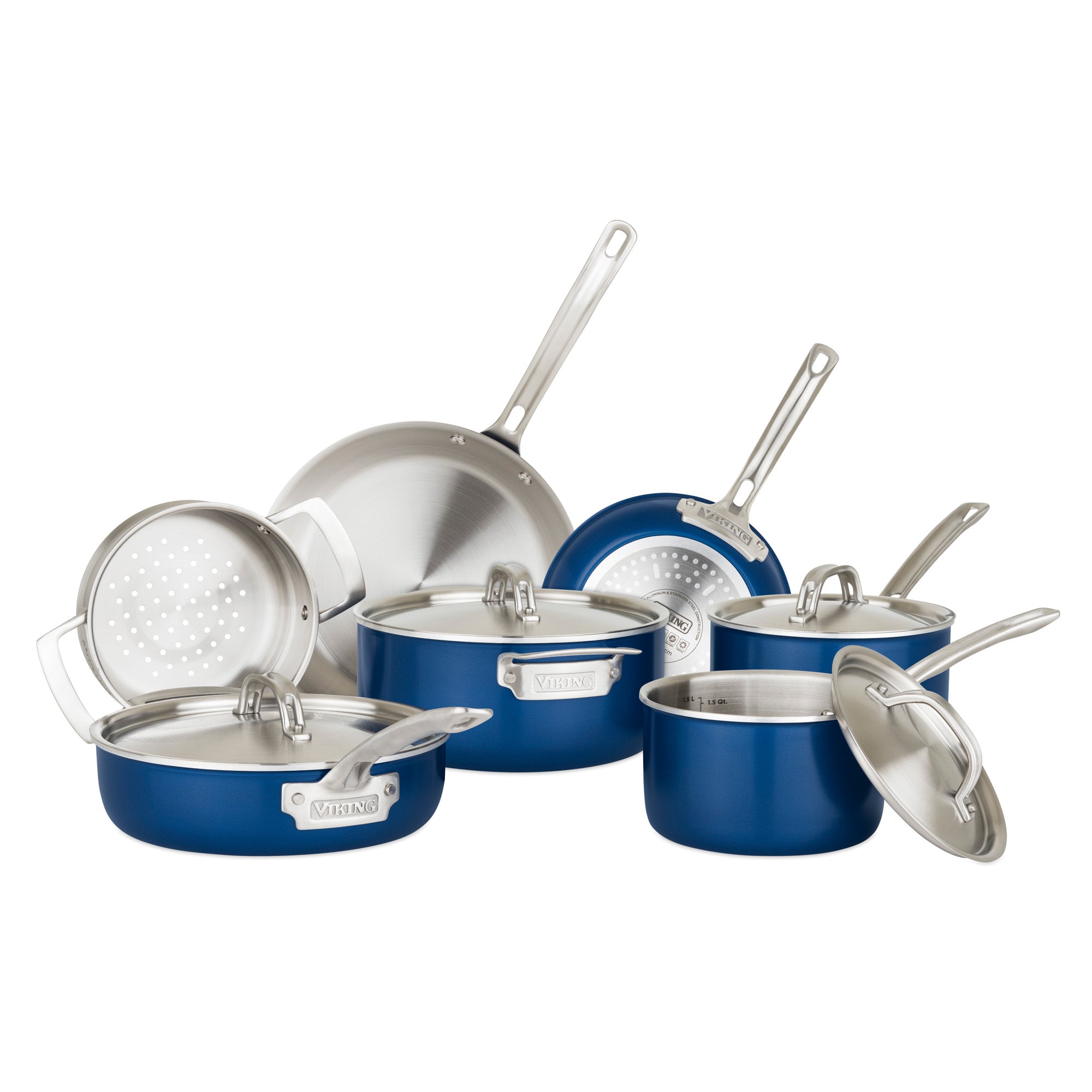 11 pcs Navy Blue Nonstick Copper Ceramic Coated Cookware Set Pots