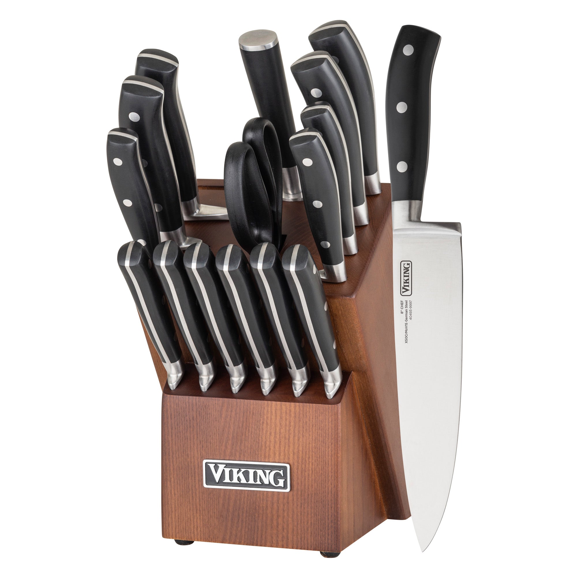 Viking 17-Piece Cutlery Set with Light Walnut Color Block