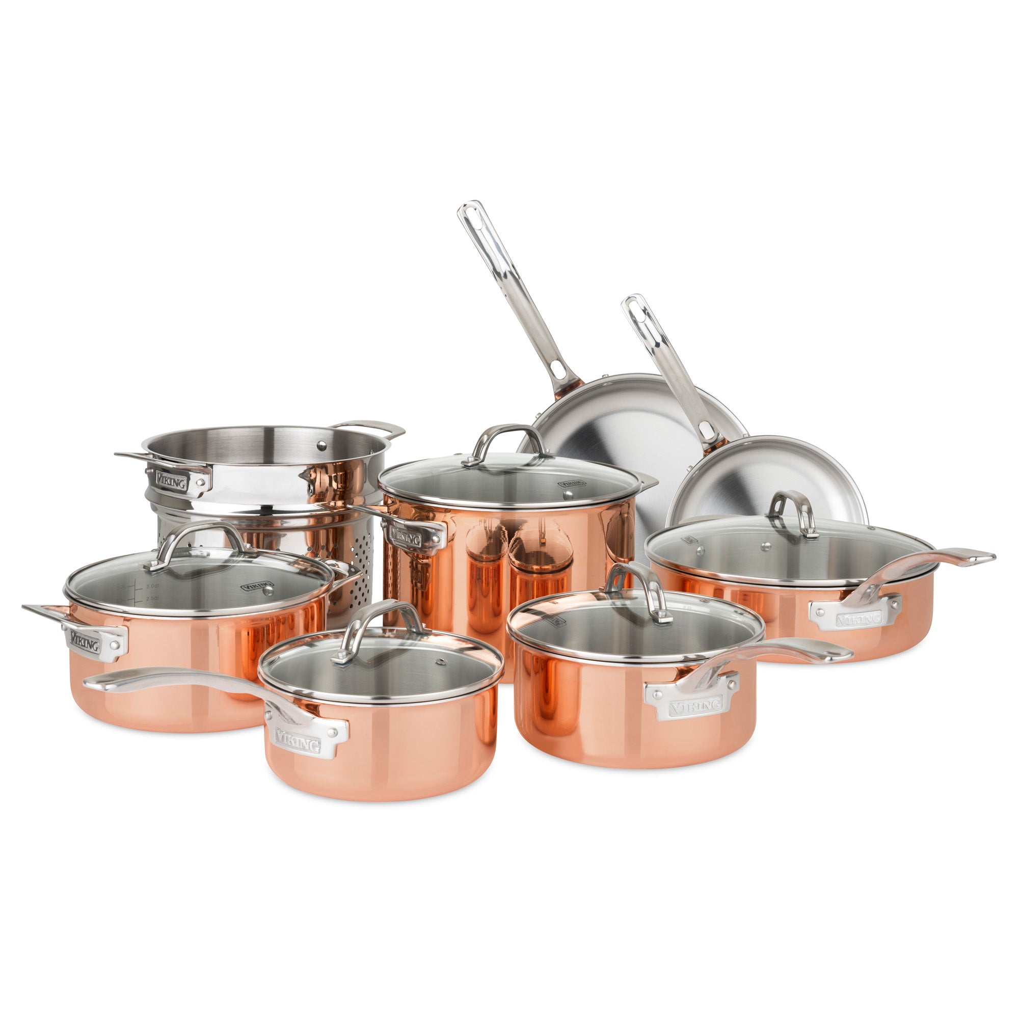  Viking Culinary 3-Ply Stainless Steel Hammered Copper Clad Cookware  Set, 10 Piece, Oven Safe, Works on Electronic, Ceramic, and Gas Cooktops:  Home & Kitchen