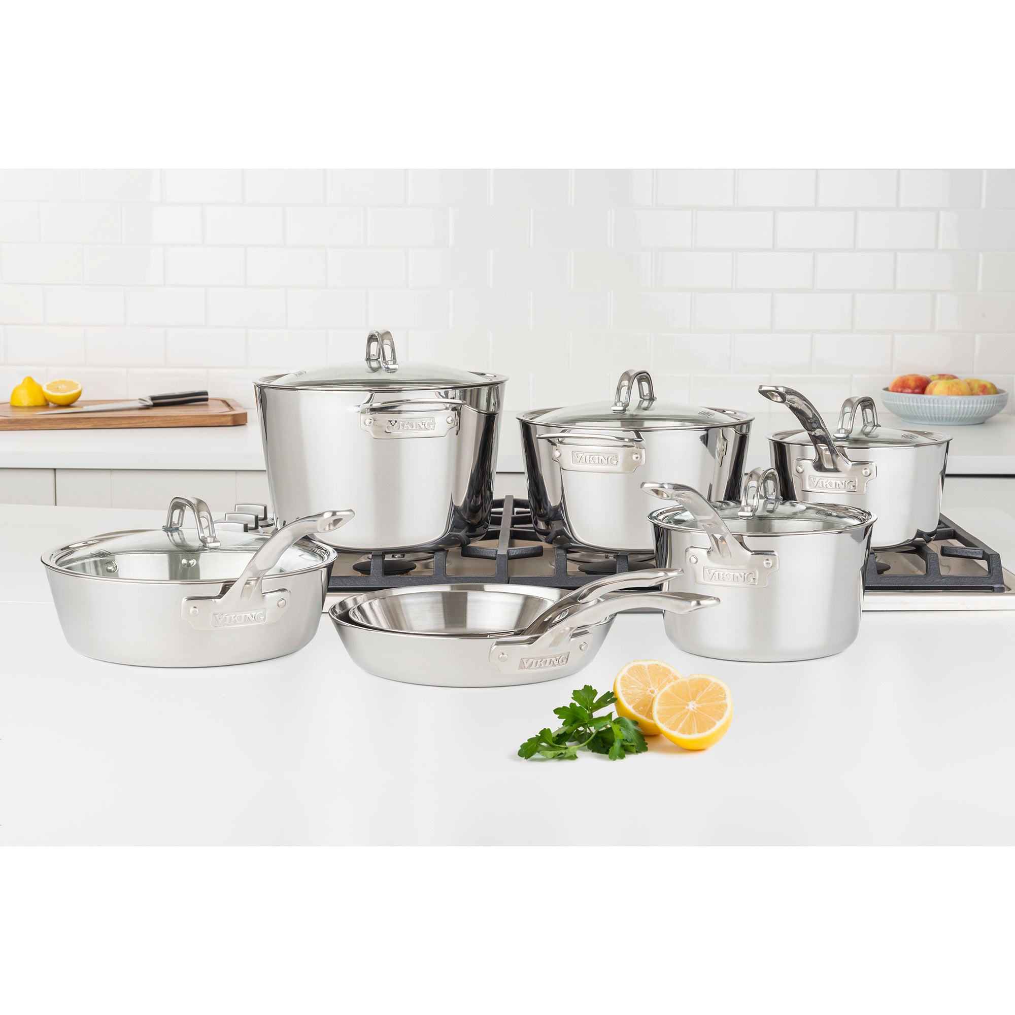 Viking Contemporary 3-Ply Stainless Steel 12-Piece Cookware Set with Glass Lids