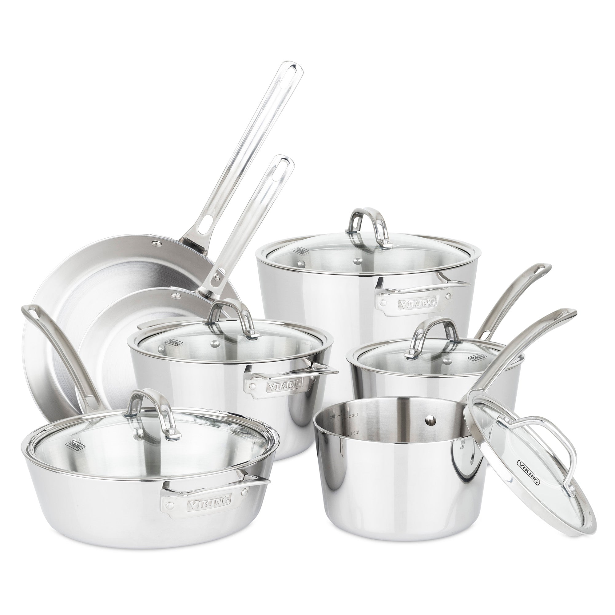 12pc Induction Stainless Steel Cookware Kitchen Glass Lids Pot Pan Set