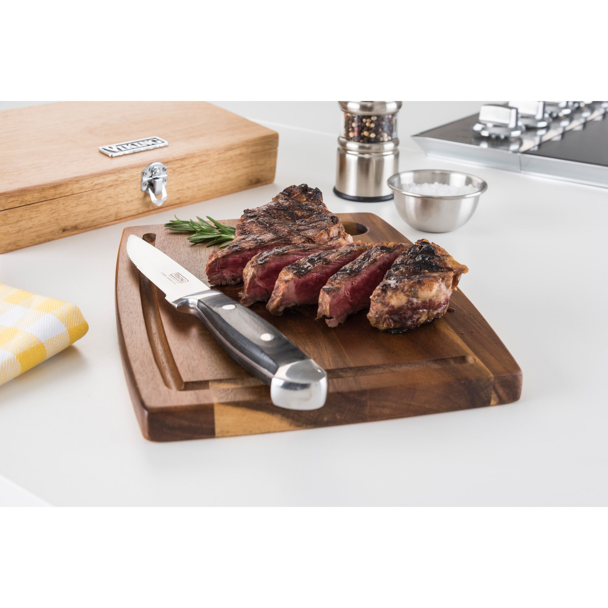 Viking Steakhouse Pakka Wood 6-Piece Steak Knife Set with Gift Box (Black)