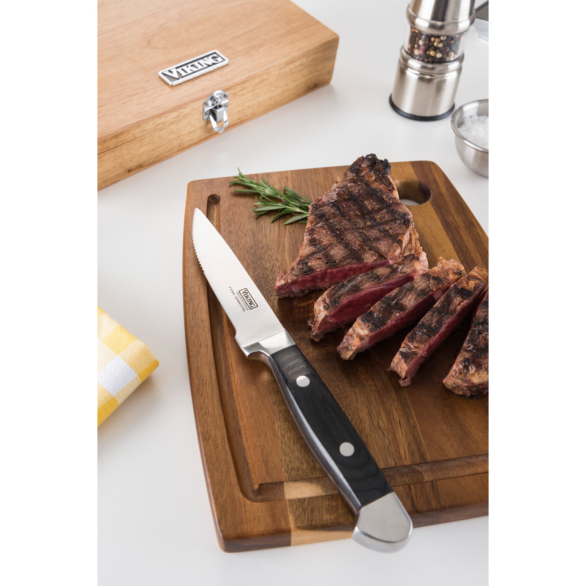 Viking Steakhouse Pakka Wood 6-Piece Steak Knife Set with Gift Box (Black)