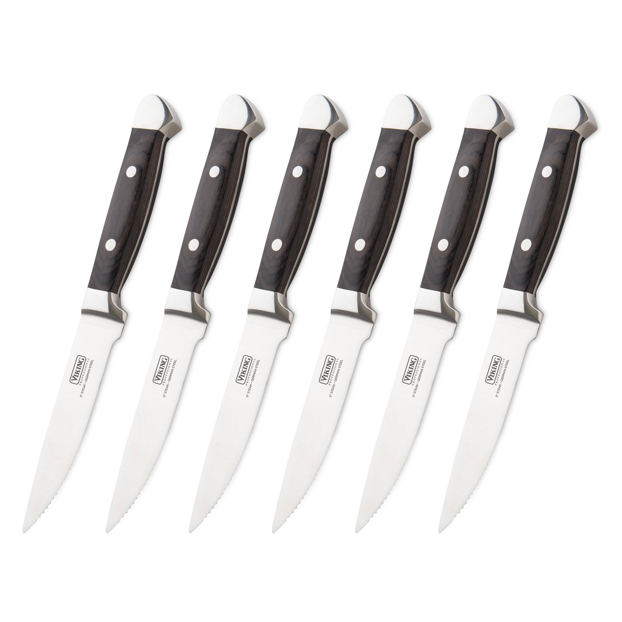 Viking Steakhouse Pakka Wood 6-Piece Steak Knife Set with Gift Box (Black)