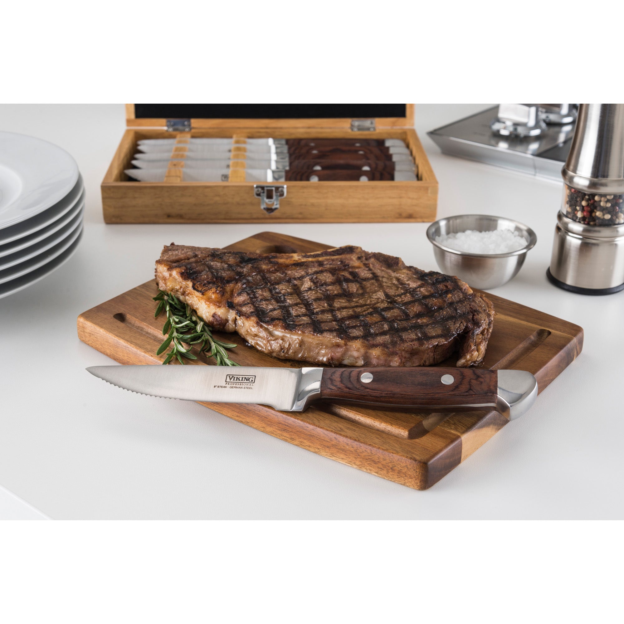 Set Of 6 German Stainless Steel Steak Knife Dinner Tablewares Steak Knives  With Solid Wood Handle Cutlery Knife