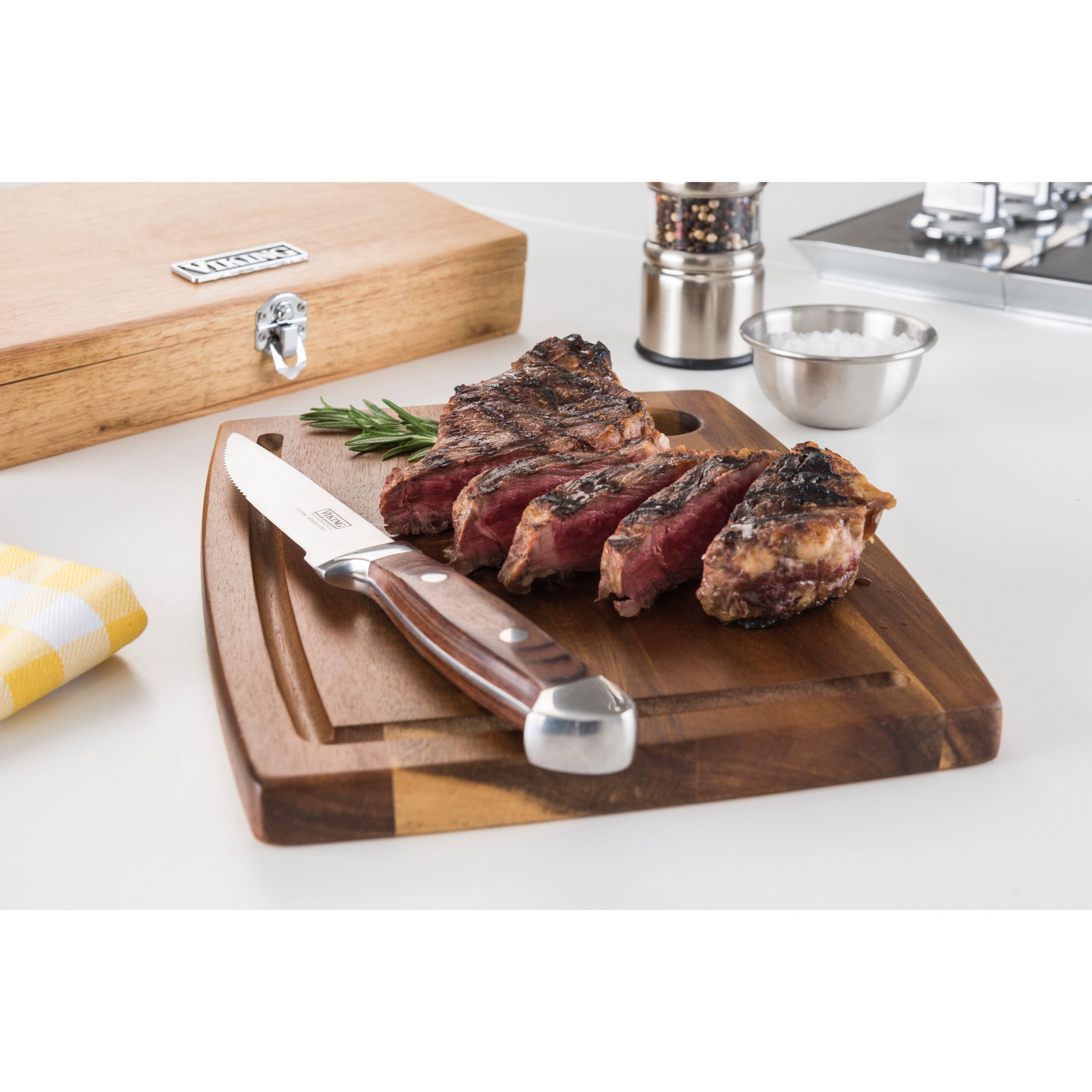 Viking Culinary German Stainless Steel Pakkawood Steak Knife Set, 6 Piece,  Includes Wooden Gift Box, Handwash Only, Water & Stain Resistant Handles